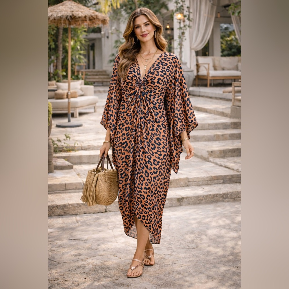 Jennafer Grace Limited Edition Handmades leopard print kaftan Resort Wear